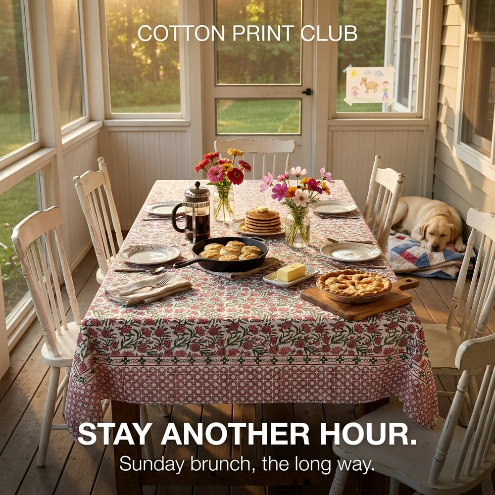 Cotton Block Print Tablecloth – Red Garnet