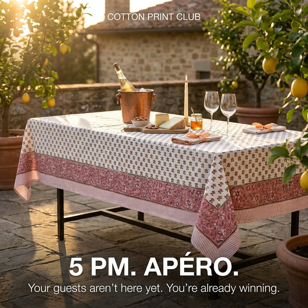 Cotton Block Print Tablecloth – Rosette Bloom