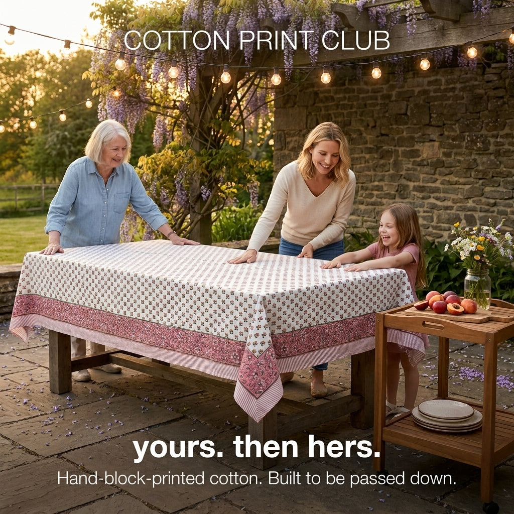 Cotton Block Print Tablecloth – Rosette Bloom