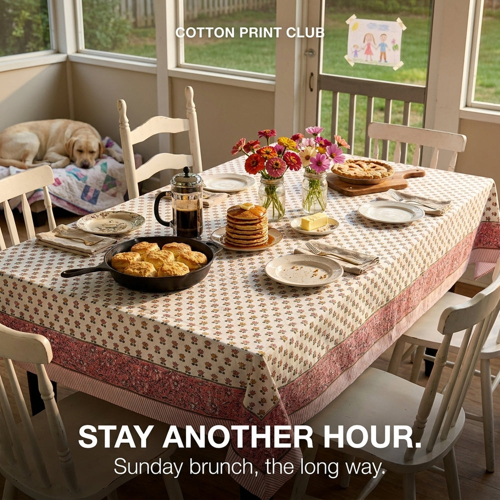 Cotton Block Print Tablecloth – Rosette Bloom