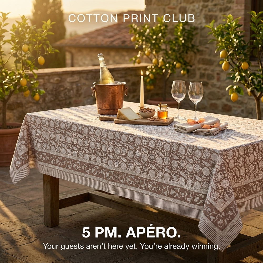 Cotton Block Print Tablecloth – Rustic Brown