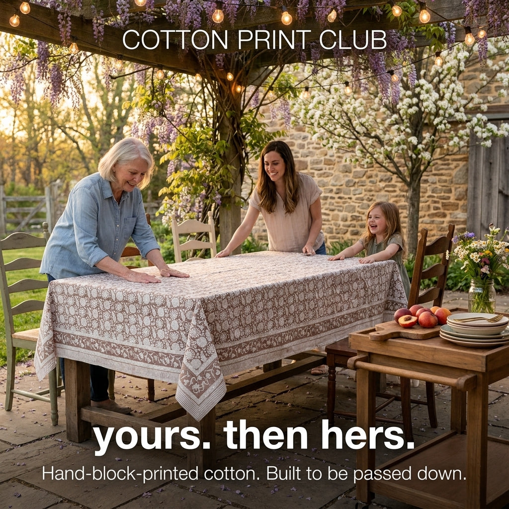 Cotton Block Print Tablecloth – Rustic Brown