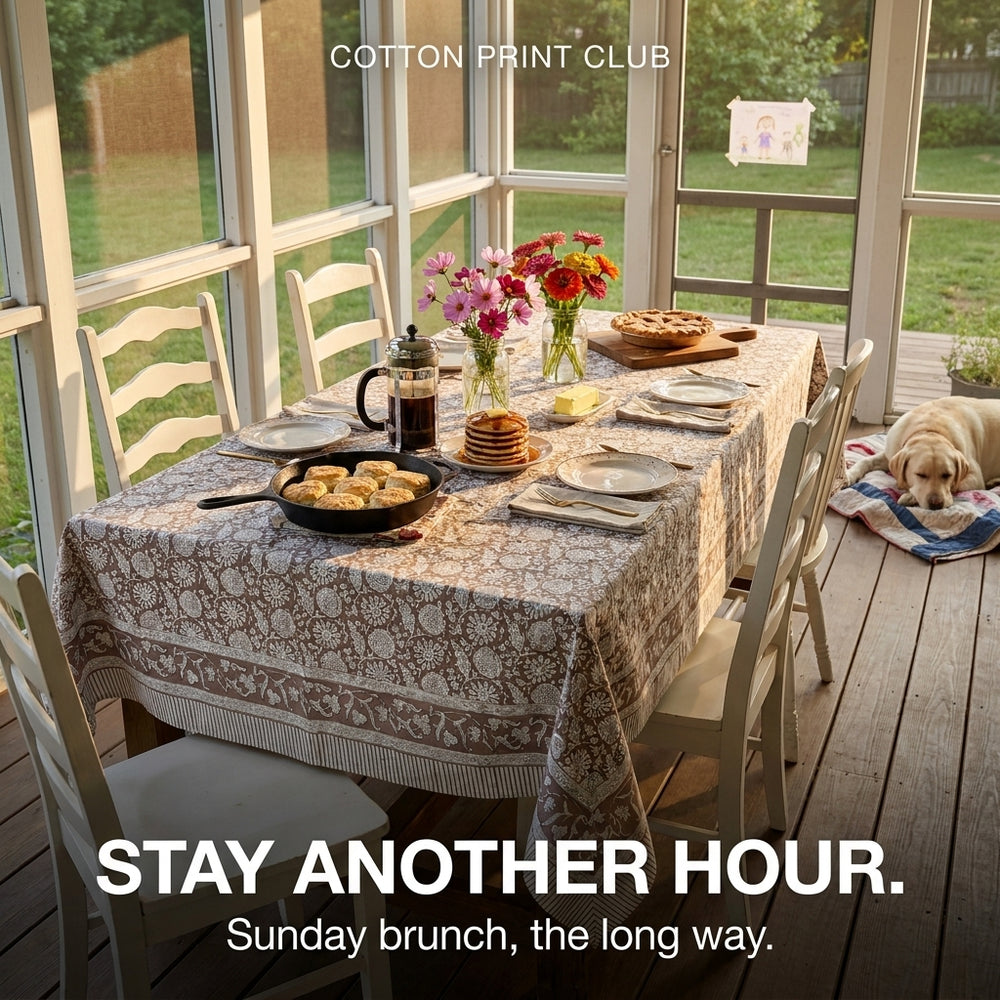 Cotton Block Print Tablecloth – Rustic Brown