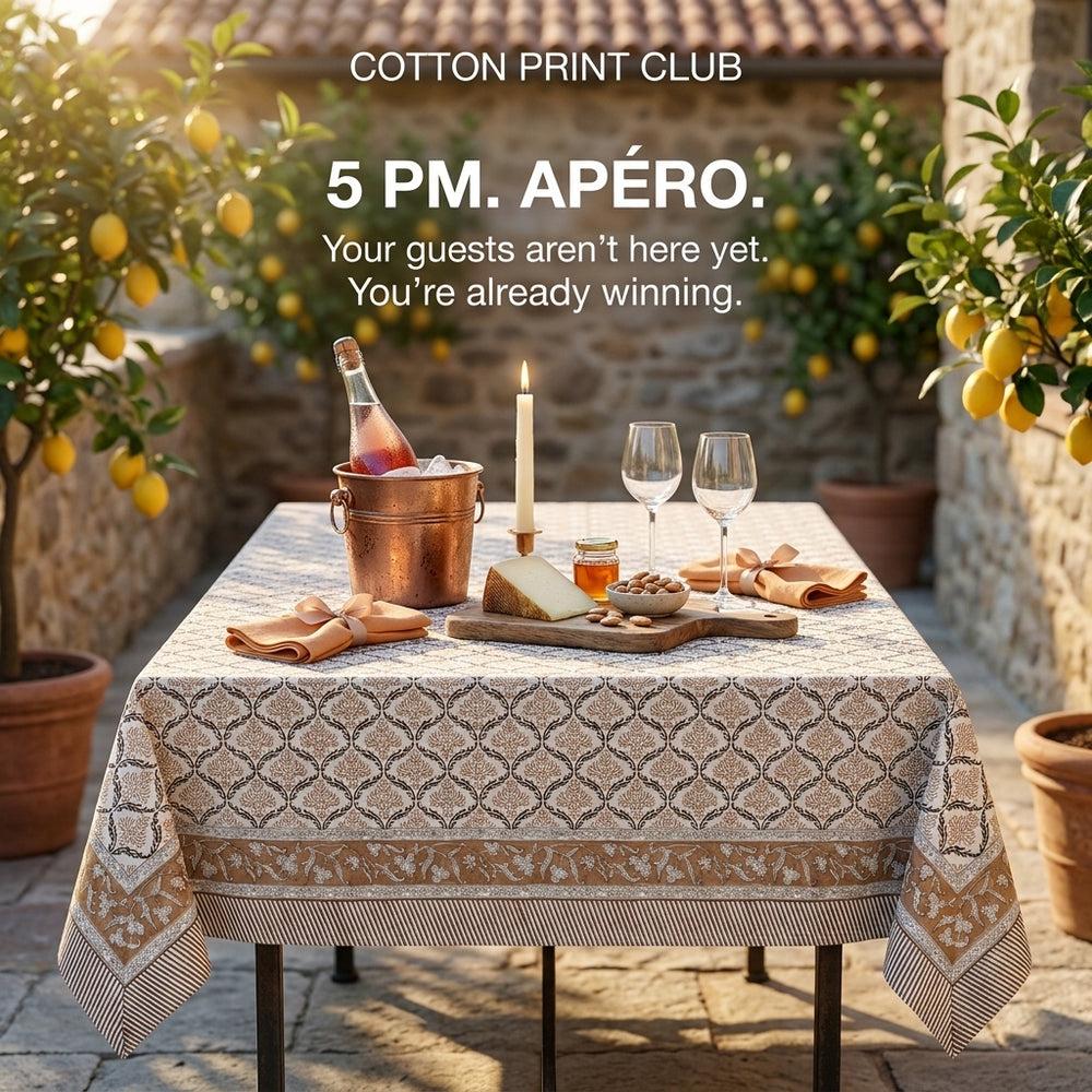 Cotton Block Print Tablecloth – Sandstone Regal