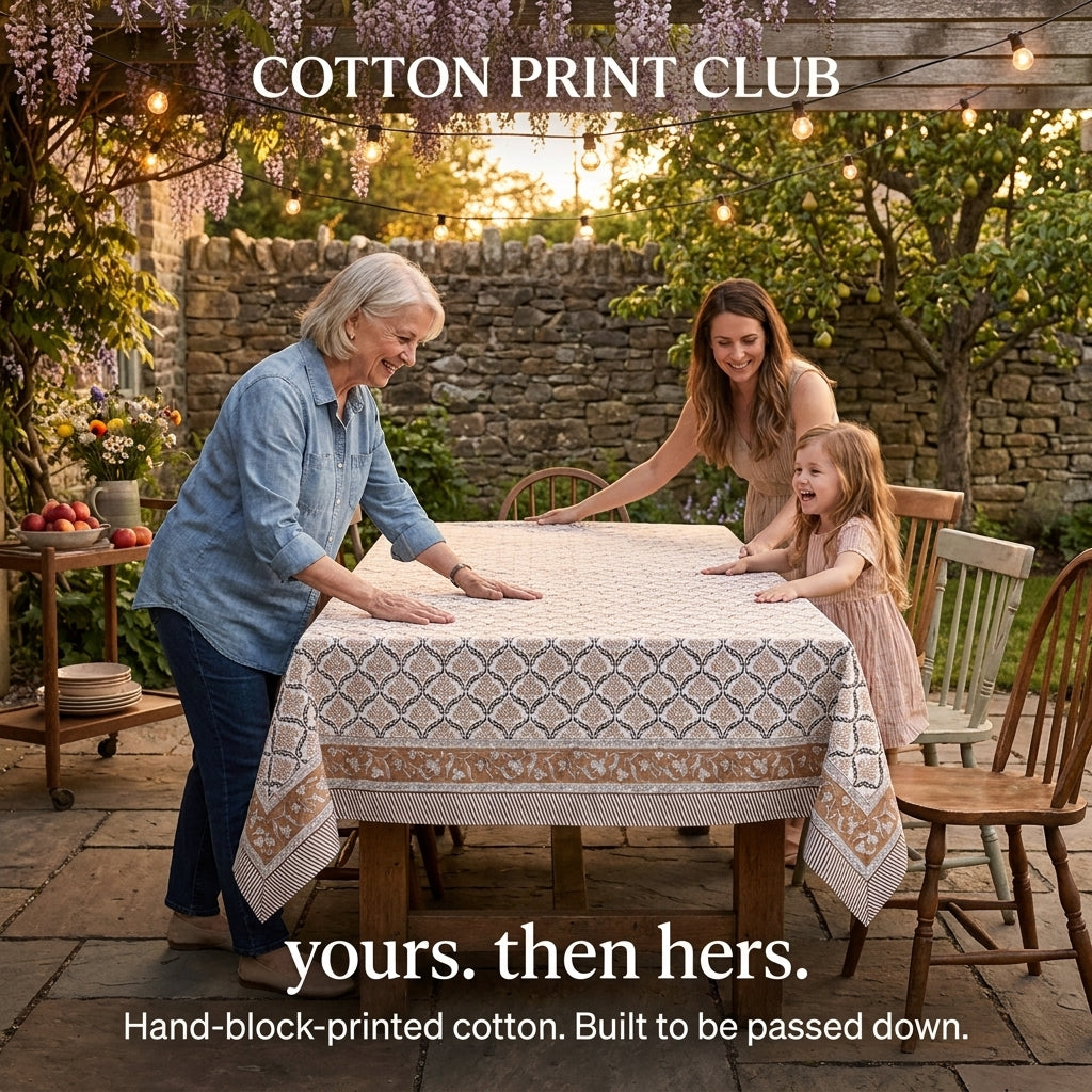 Cotton Block Print Tablecloth – Sandstone Regal