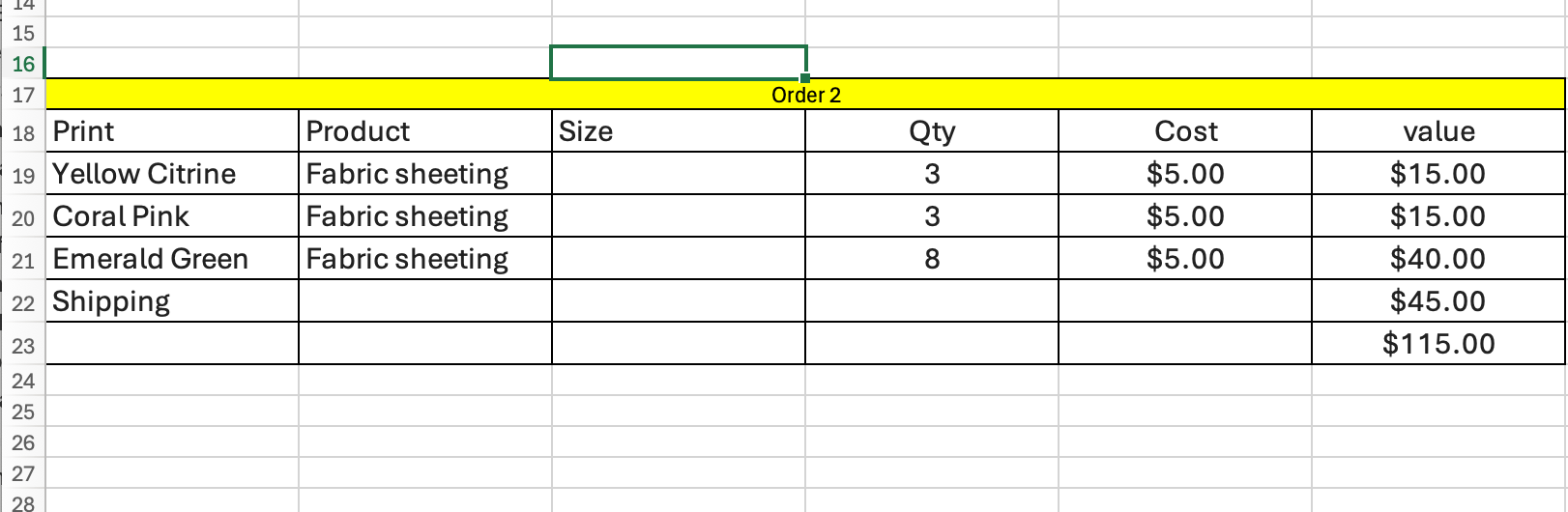 Fabric order for Leslie