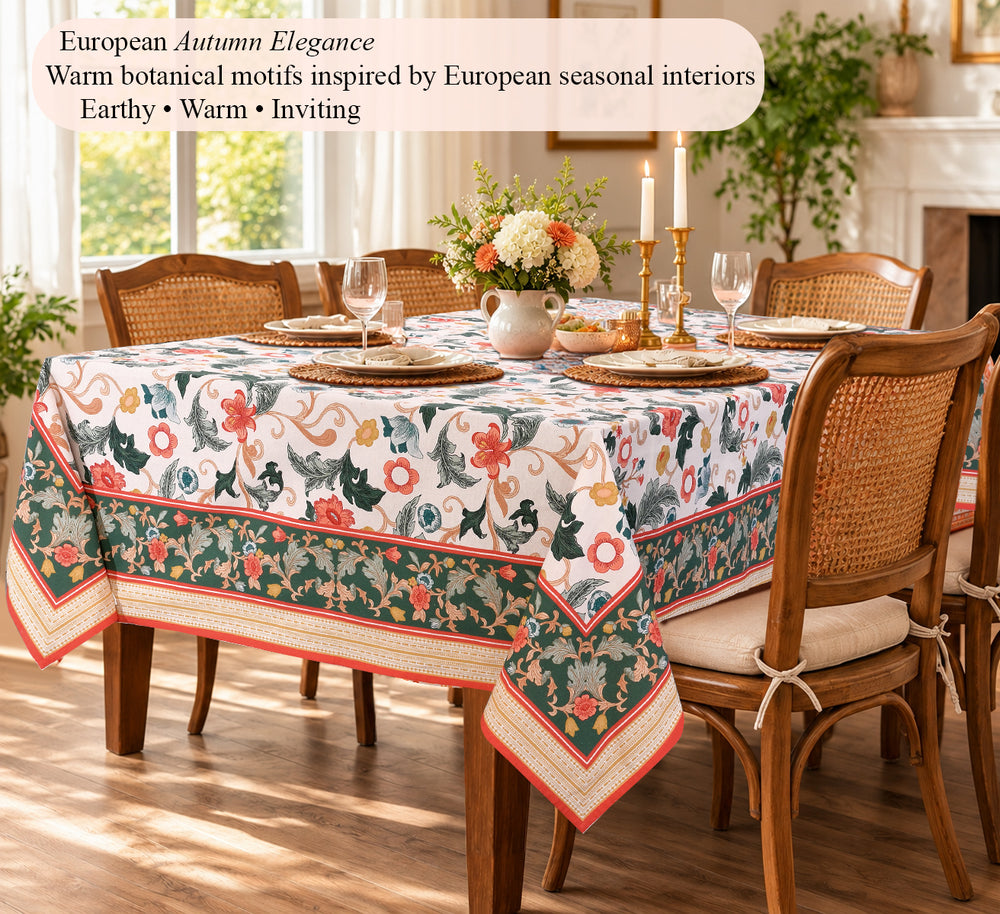 Cotton Printed Tablecloth - Camellia Green