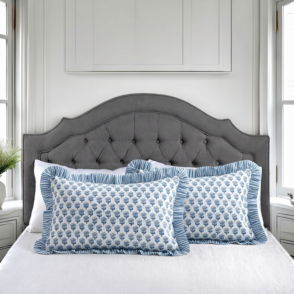 Ruffle Bed Pillow Covers - Apatite Blue