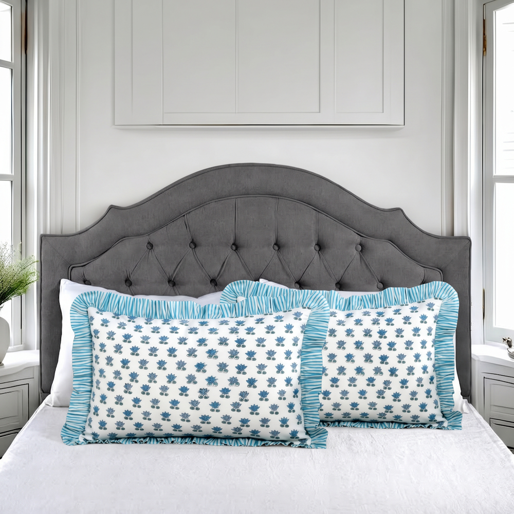 Ruffle Bed Pillow Covers - Arctic Blue