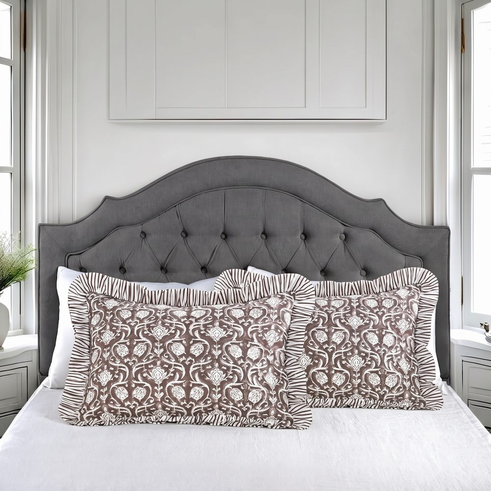 Ruffle Bed Pillow Covers - Mocha Regal