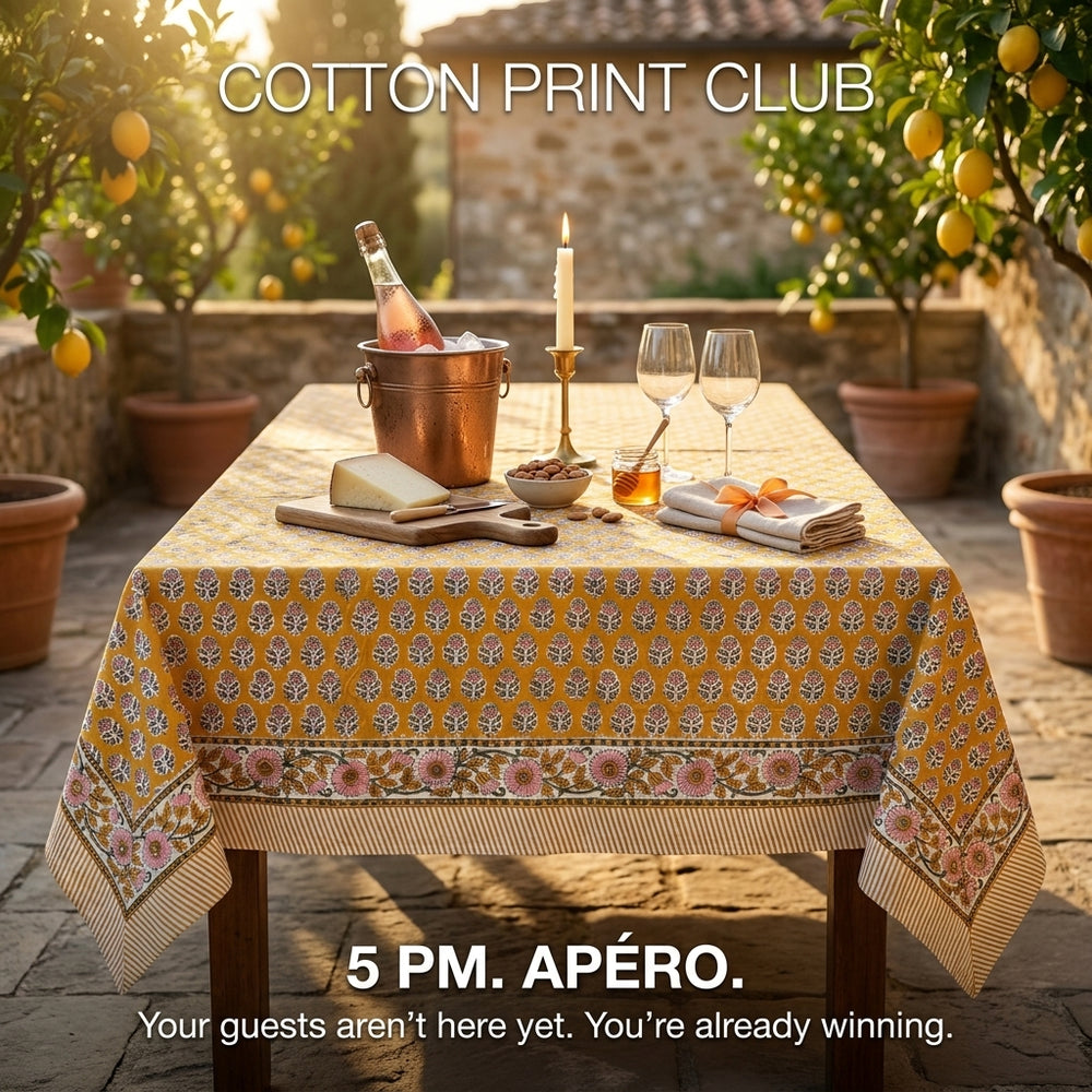 Cotton Block Print Tablecloth – Yellow Citrine