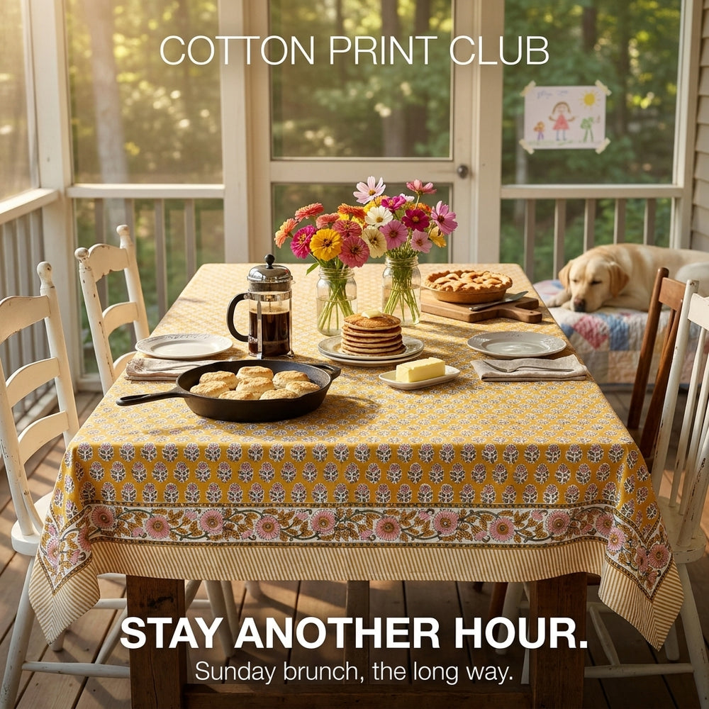 Cotton Block Print Tablecloth – Yellow Citrine