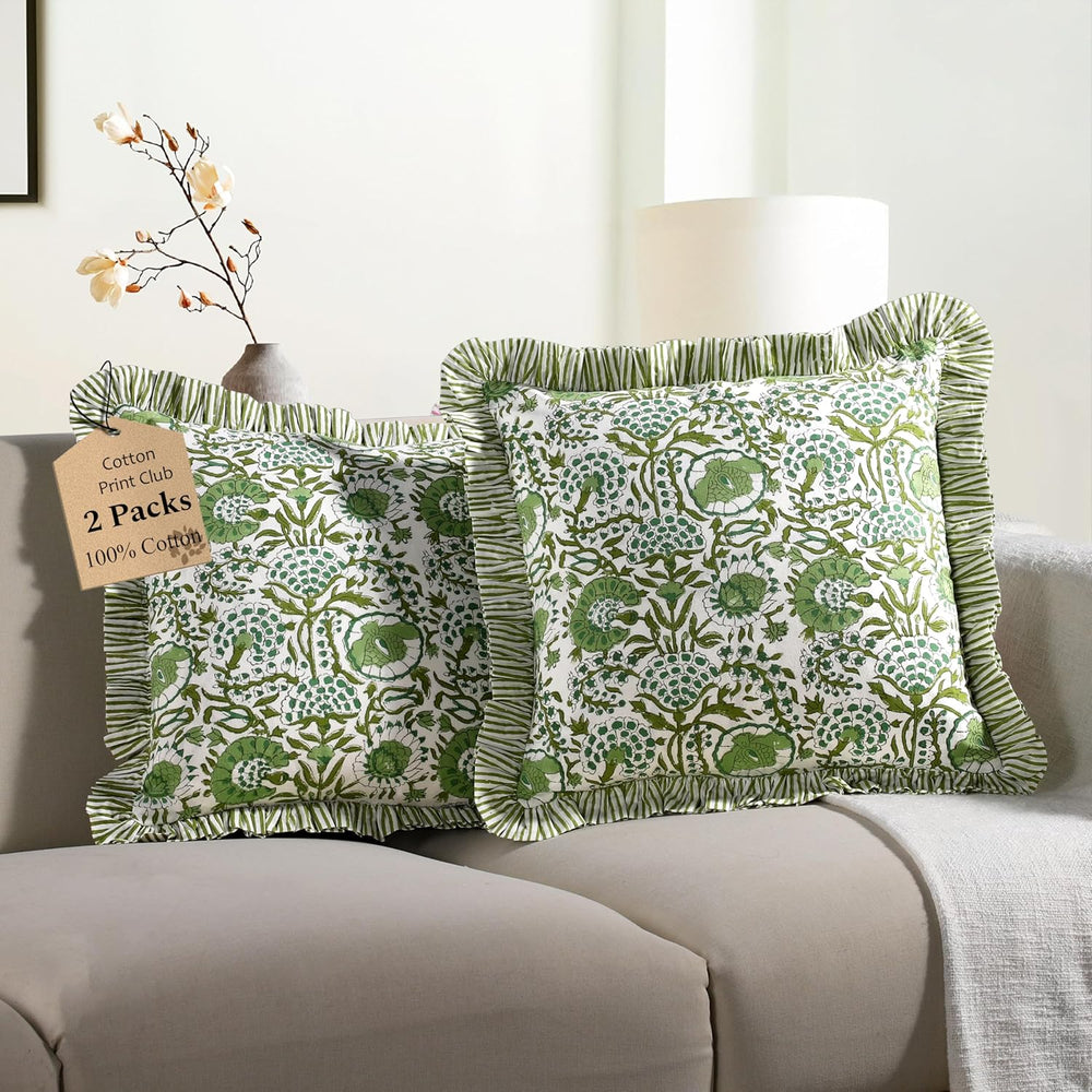 Ruffle Throw Pillow Covers -  Agate Green