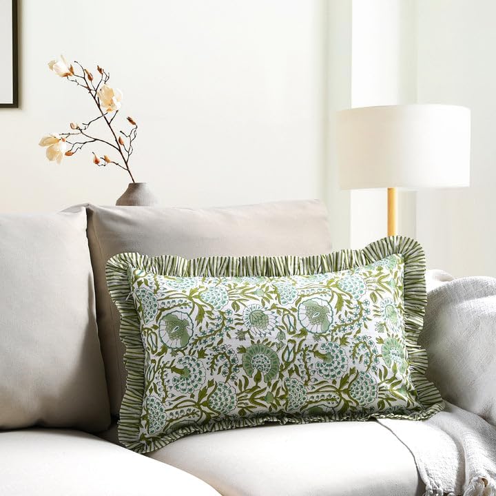 Ruffle Throw Pillow Covers -  Agate Green