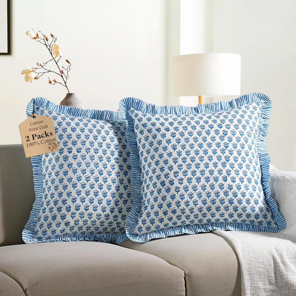 Ruffle Throw Pillow Covers -  Apatite Blue