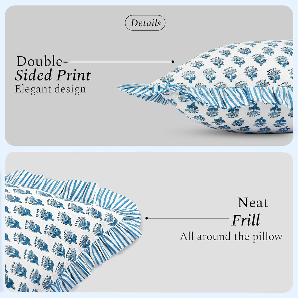 Ruffle Throw Pillow Covers -  Apatite Blue