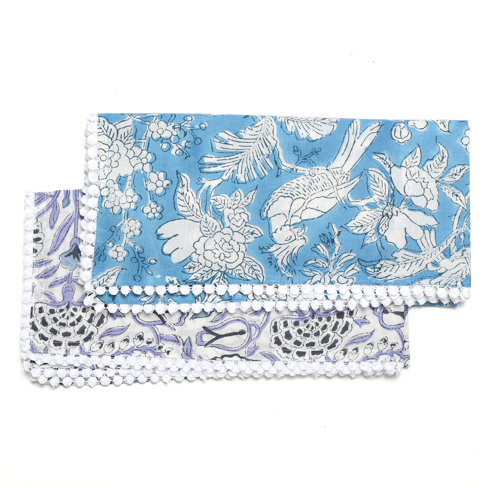 Multi-color Indian Block Print Pom-Pom Napkins, Floral Cotton Dinning Table Daily Use Napkins, Farmhouse Wedding Party Napkins 18x18 In