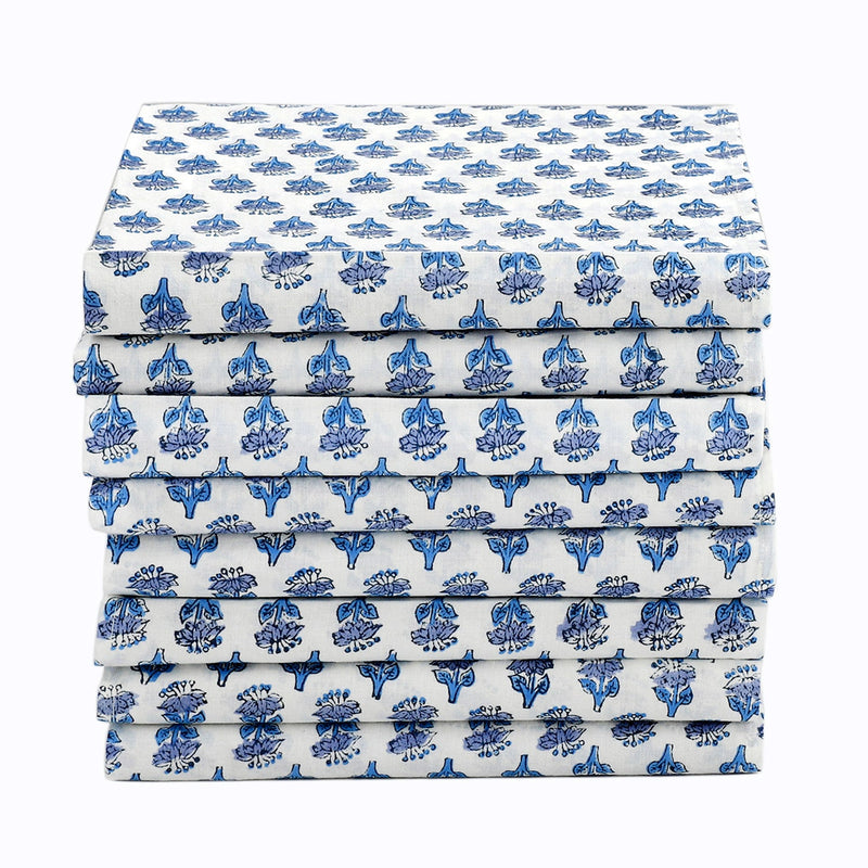 Apatite Blue Block Print Cotton Napkins