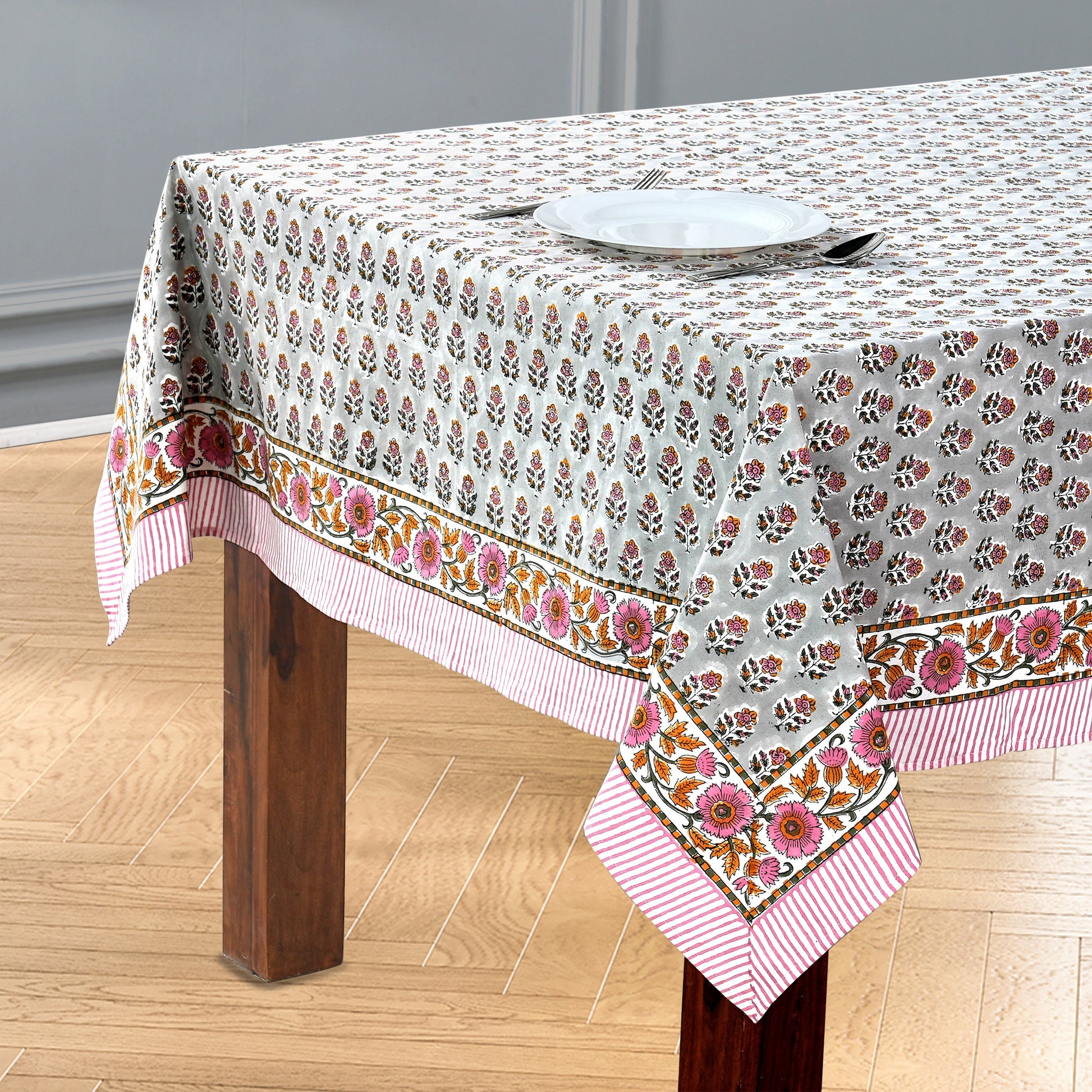 Labra Grey Cotton Tablecloth for Dining Table