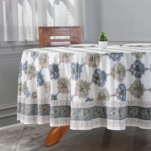 Round Block Print Tablecloth – Handmade & Washable