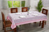 Pink Sapphire Cotton Tablecloth on Farmhouse Table with Chairs, Plates, and Silverware