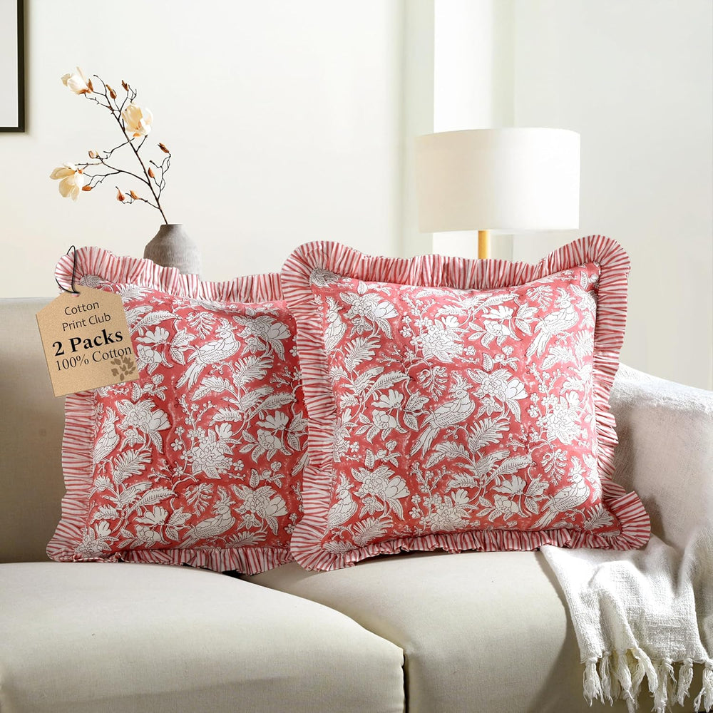 Ruffle Throw Pillow Covers -  Coral Pink