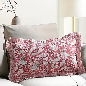Ruffle Throw Pillow Covers -  Coral Pink