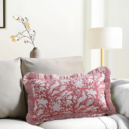 Ruffle Throw Pillow Covers -  Coral Pink