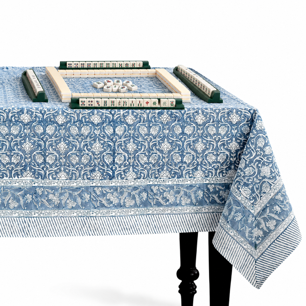 Cotton Block Print Tablecloth – Azure Regal