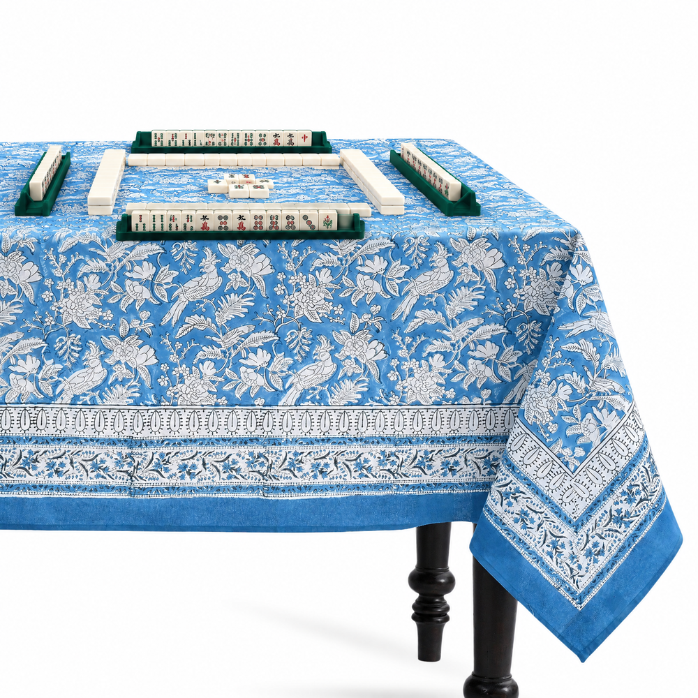 Cotton Block Print Tablecloth – Blue Sapphire