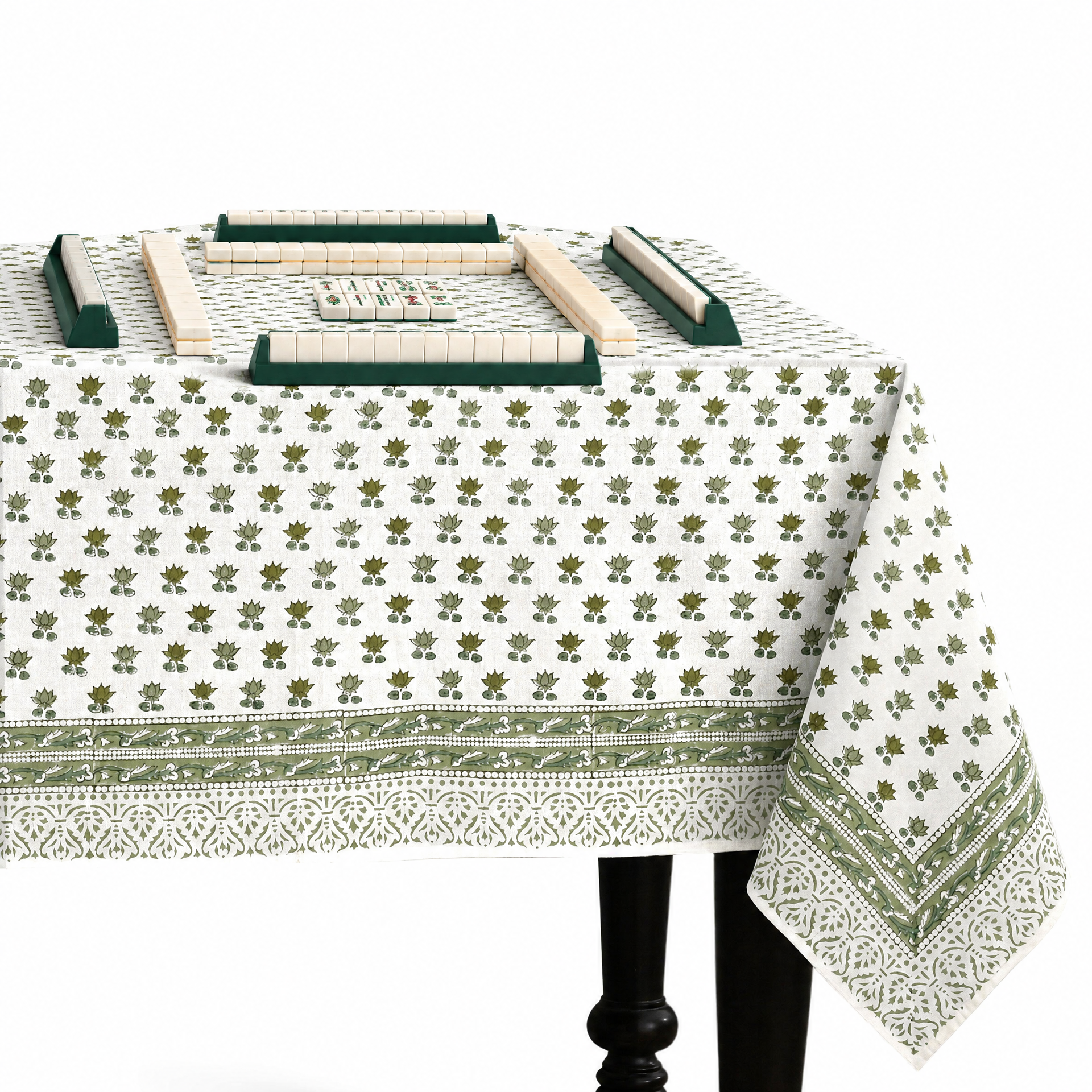 Cotton Block Print Tablecloth – Lotus Meadow