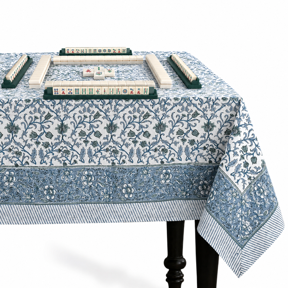 Cotton Block Print Tablecloth – Ocean Vine