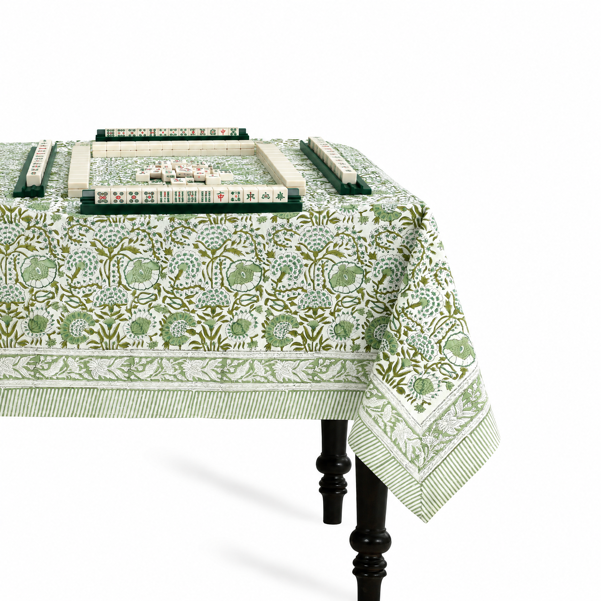 Cotton Block Print Tablecloth – Agate Green