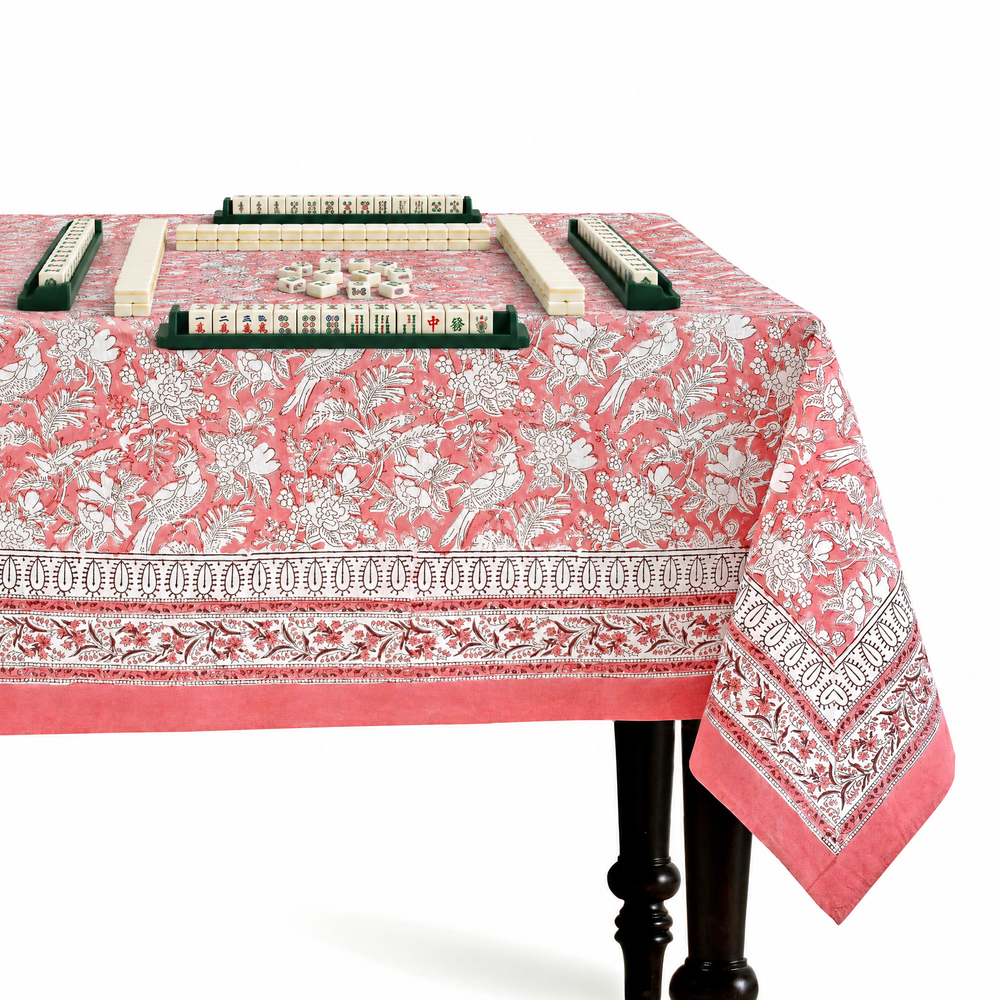 Cotton Block Print Tablecloth – Coral Pink