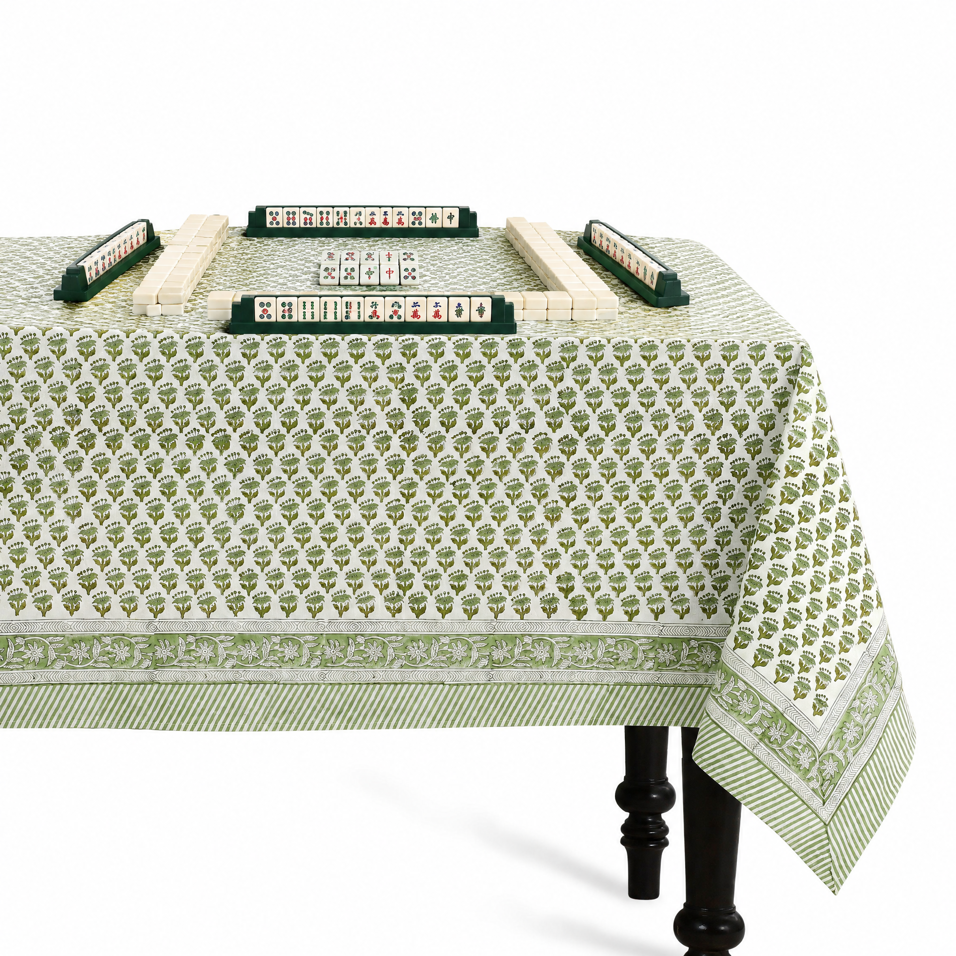 Cotton Block Print Tablecloth – Emerald Green