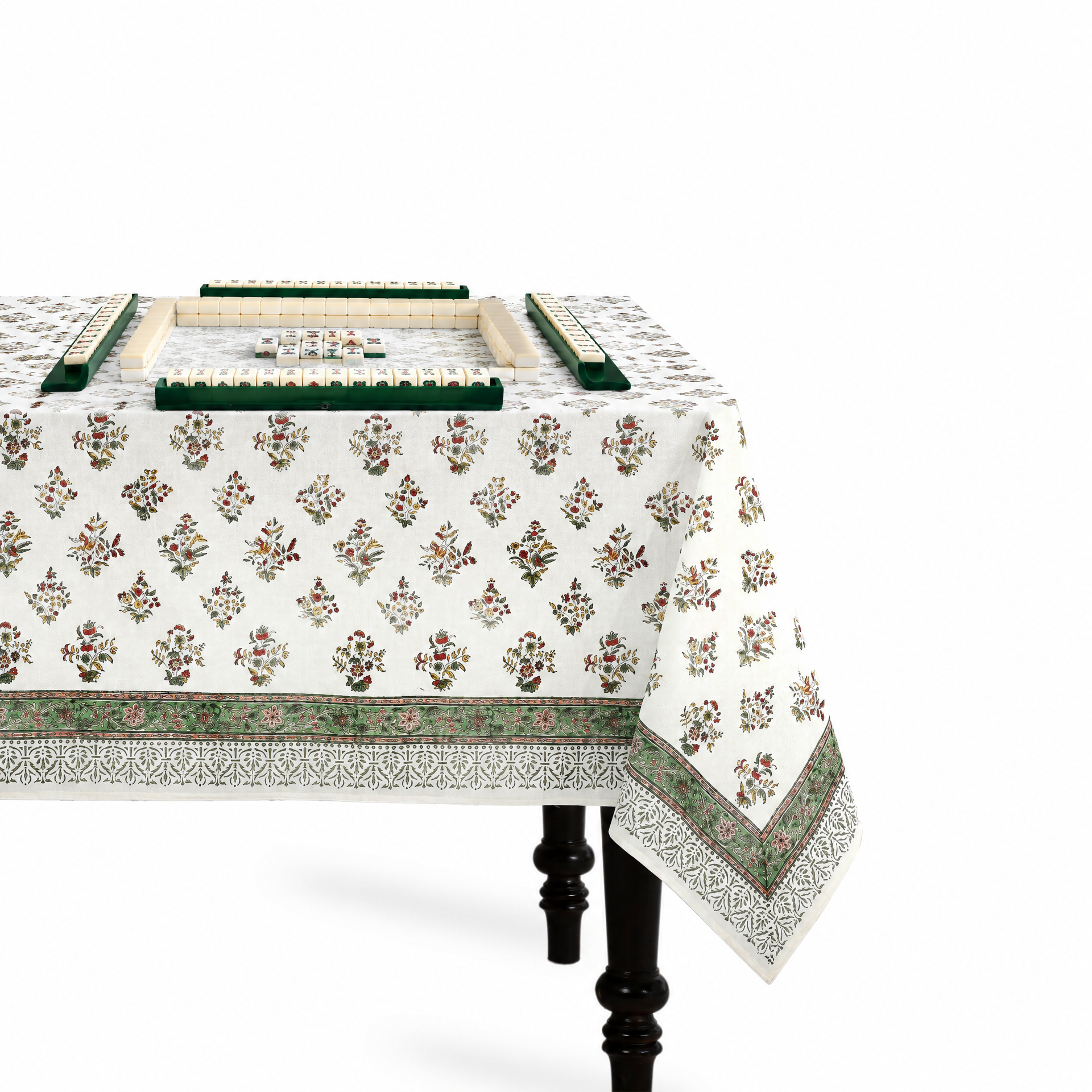Cotton Block Print Tablecloth – Fall Green