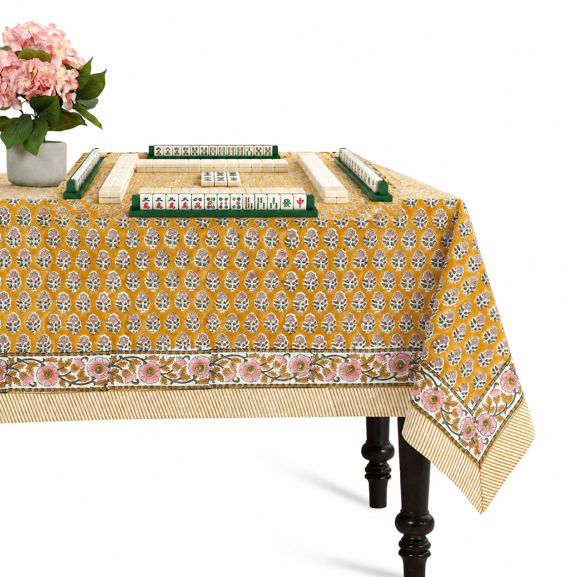Cotton Block Print Tablecloth – Yellow Citrine