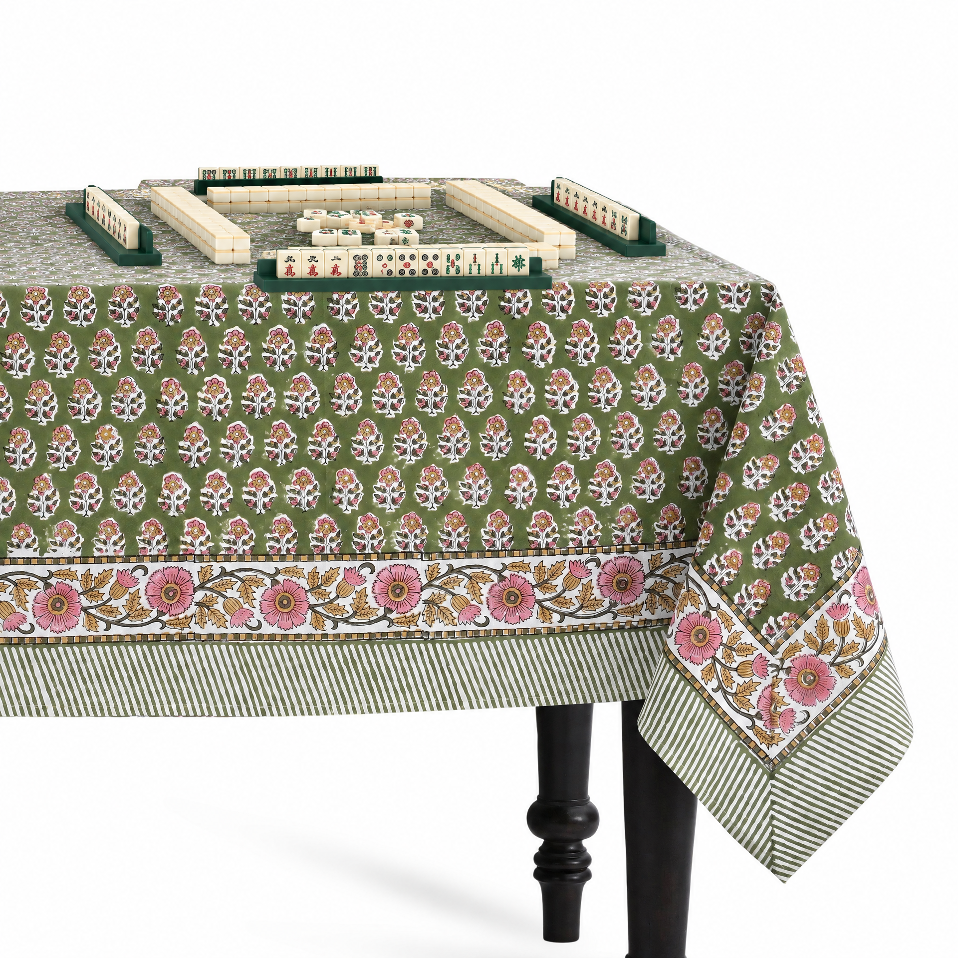 Cotton Block Print Tablecloth – Jade Green
