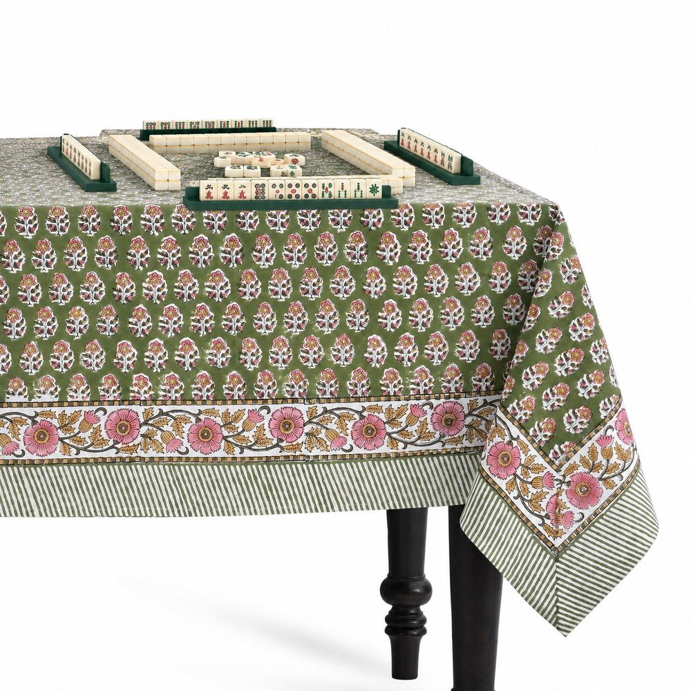 Cotton Block Print Tablecloth – Jade Green