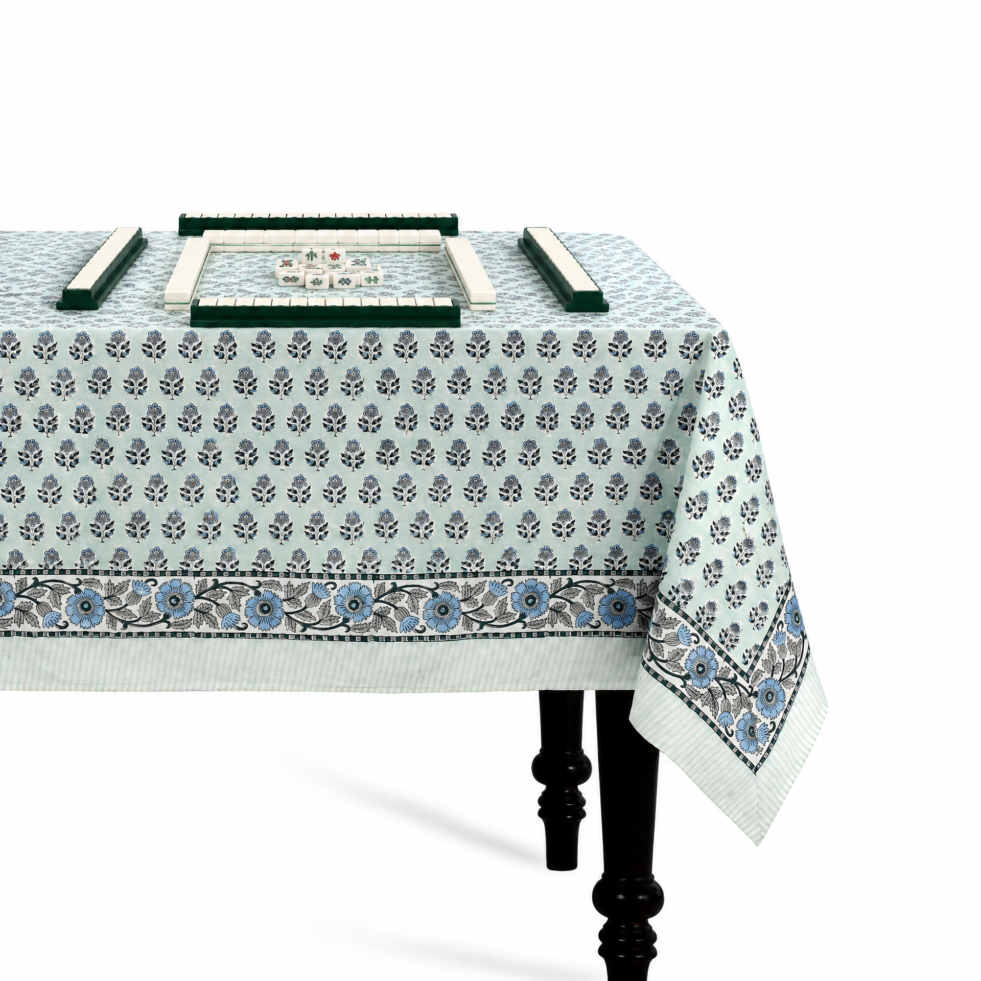 Cotton Block Print Tablecloth – Poppy Blue