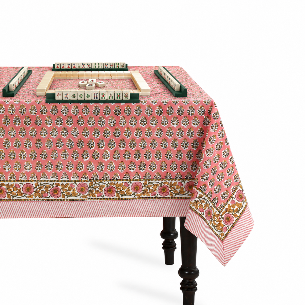 Cotton Block Print Tablecloth – Poppy Pink
