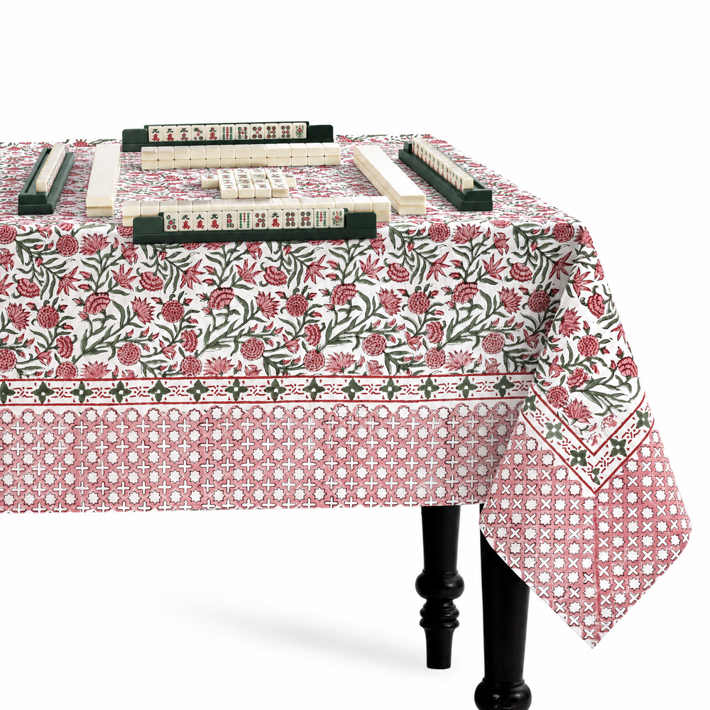 Cotton Block Print Tablecloth – Red Garnet