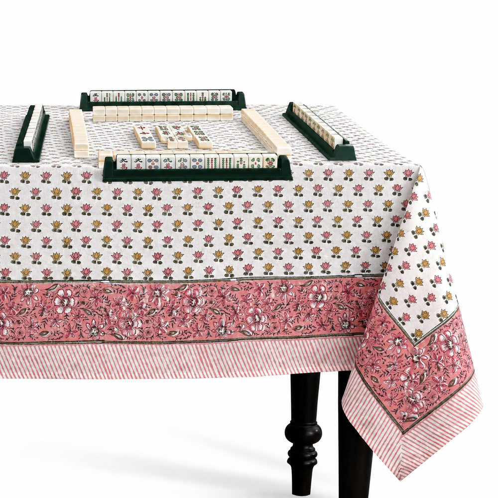 Cotton Block Print Tablecloth – Rosette Bloom