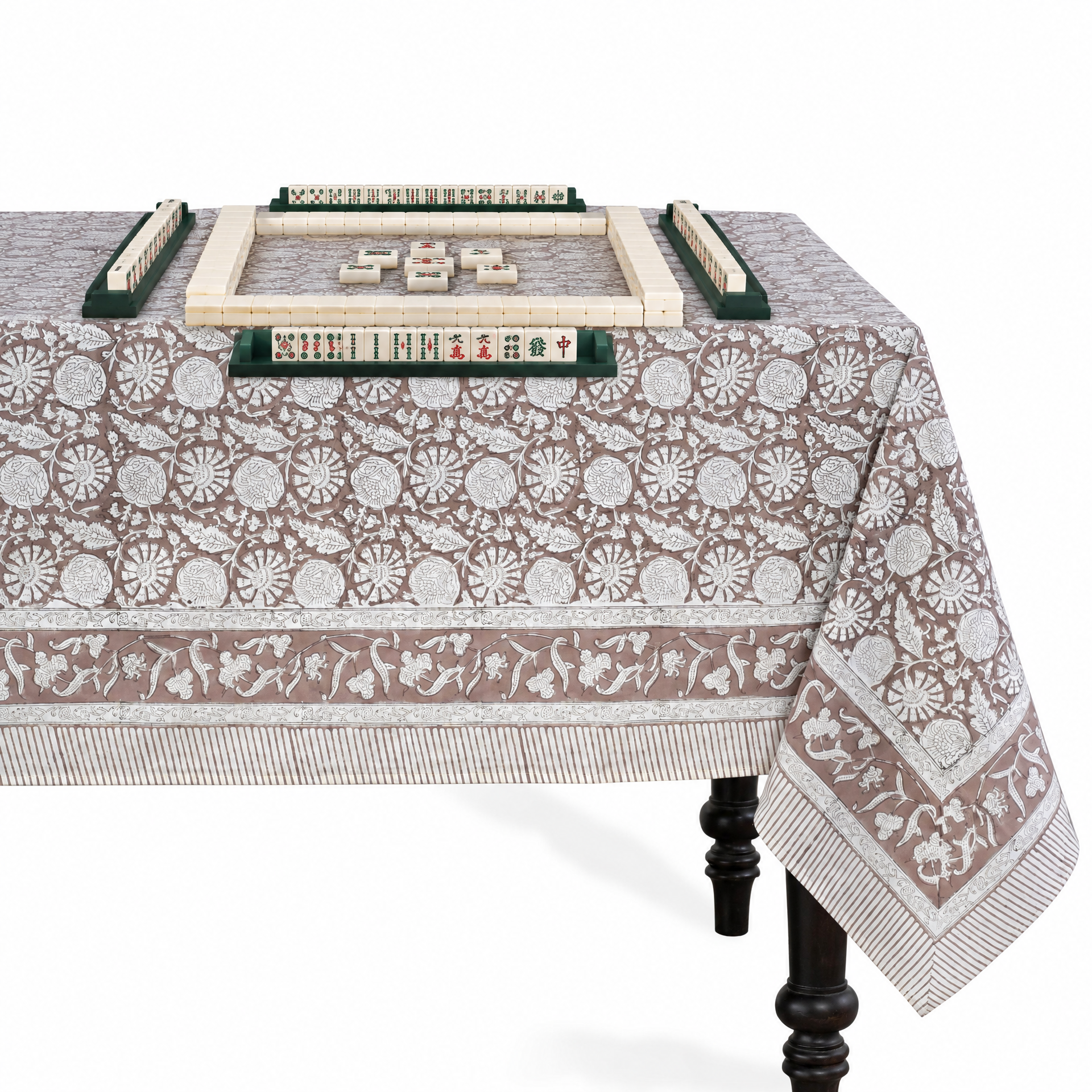 Cotton Block Print Tablecloth – Rustic Brown