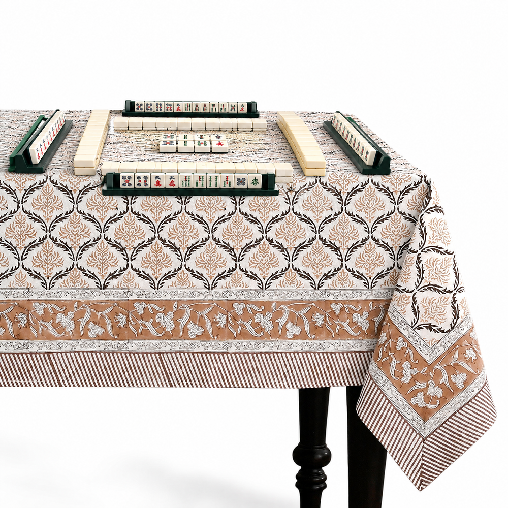 Cotton Block Print Tablecloth – Sandstone Regal