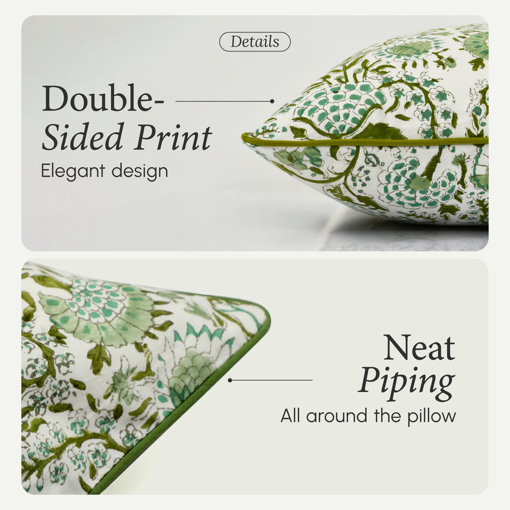 Piping Throw Pillow Covers - Agate Green (Set of 2)