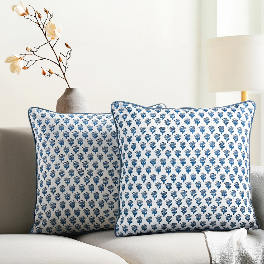 Piping Throw Pillow Covers - Apatite Blue (Set of 2)