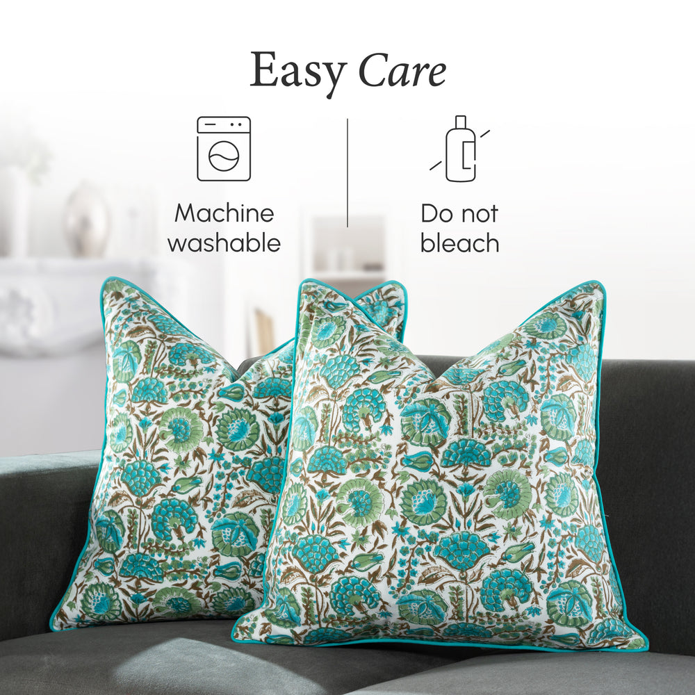 Piping Throw Pillow Covers - Aqua Green (Set of 2)