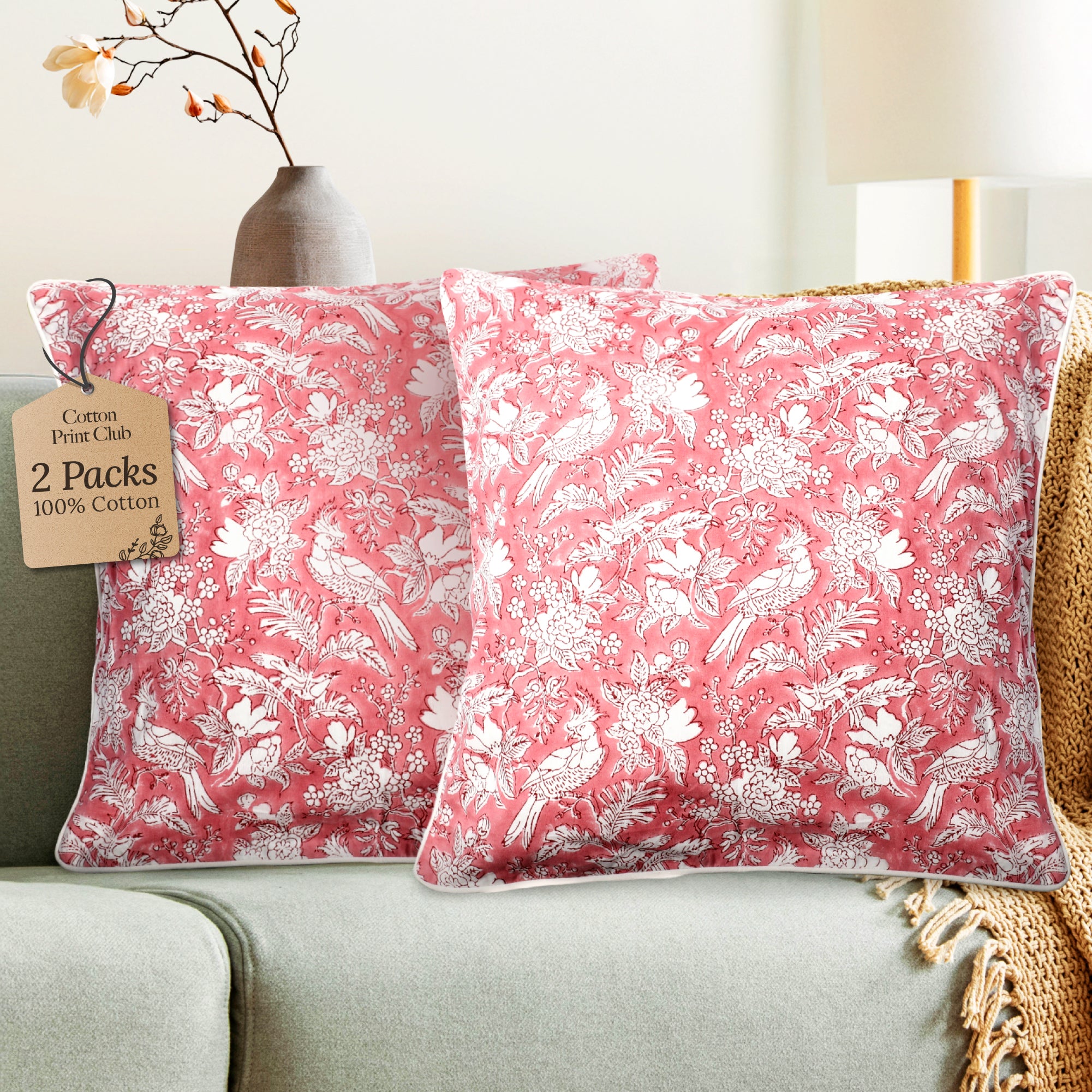 Piping Throw Pillow Covers - Coral Pink (Set of 2)