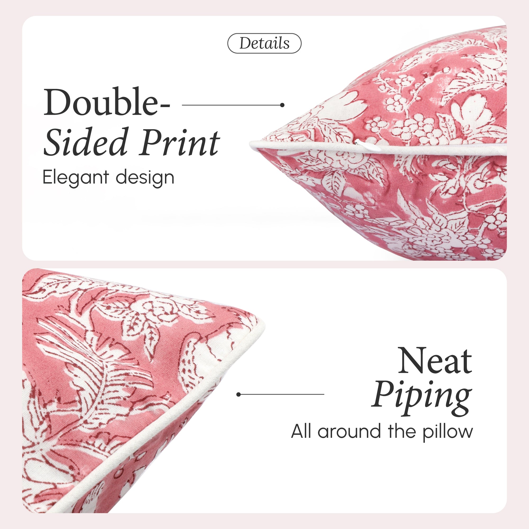 Piping Throw Pillow Covers - Coral Pink (Set of 2)